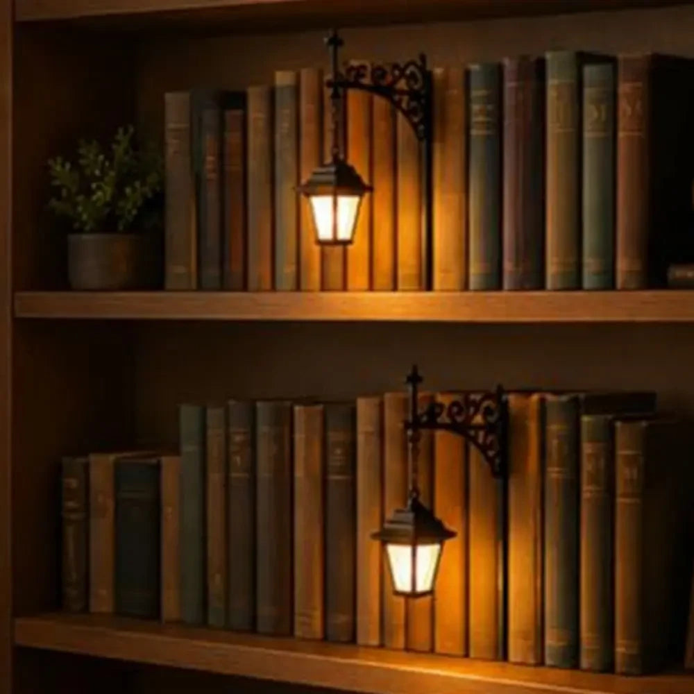 Vintage Library Bookshelf Lantern Night Light