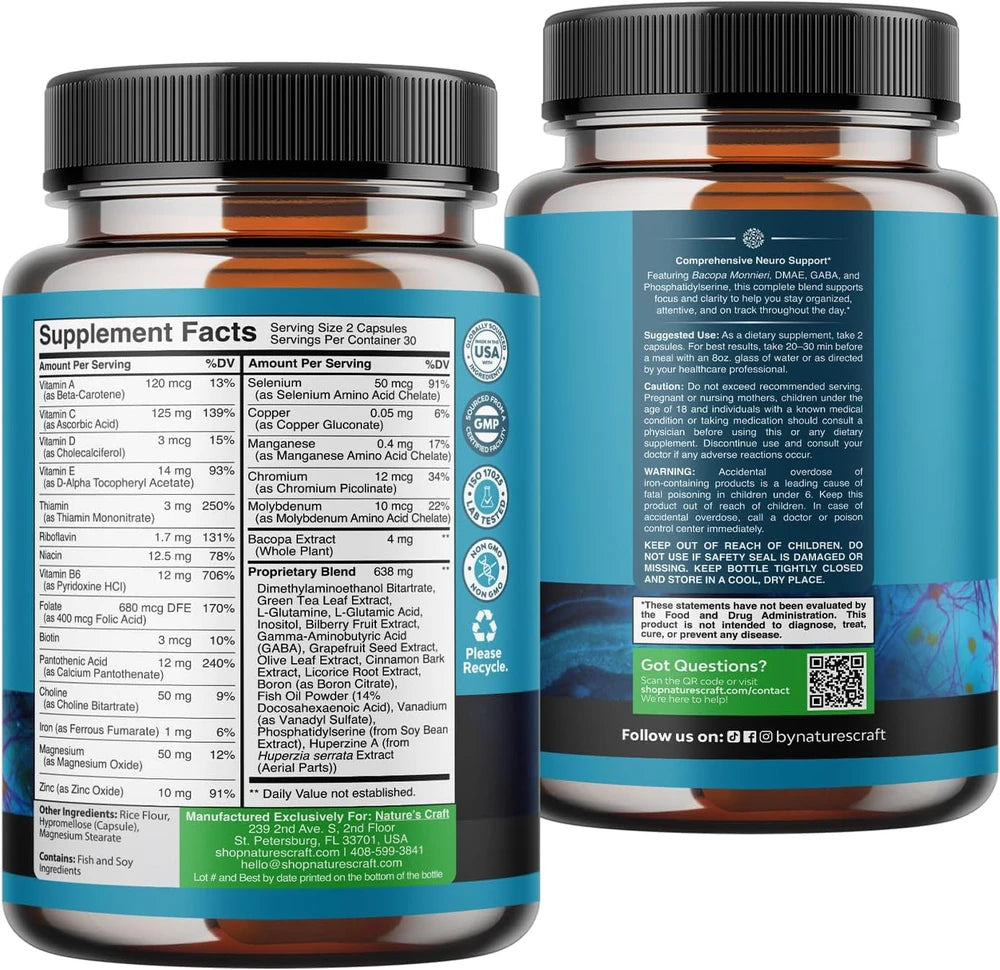 Bacopa Monnieri Brain Health Supplement for Memory and Focus