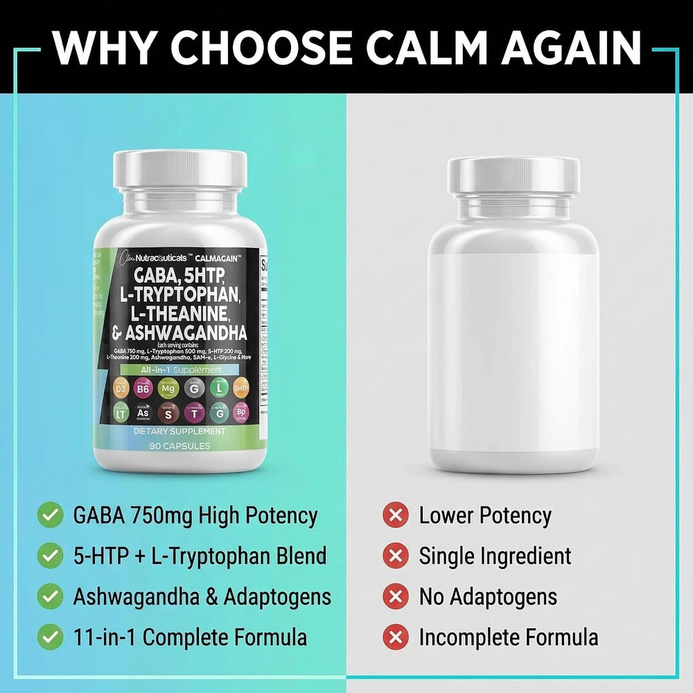 Clean Nutraceuticals GABA and Ashwagandha Supplement for Nighttime Relaxation