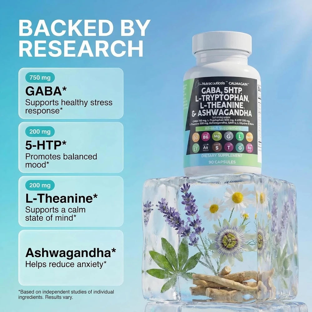 Clean Nutraceuticals GABA and Ashwagandha Supplement for Nighttime Relaxation
