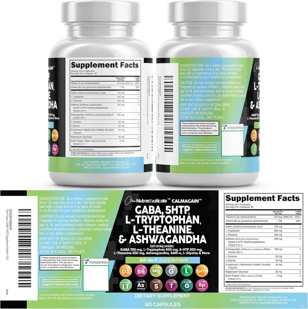 Clean Nutraceuticals GABA and Ashwagandha Supplement for Nighttime Relaxation