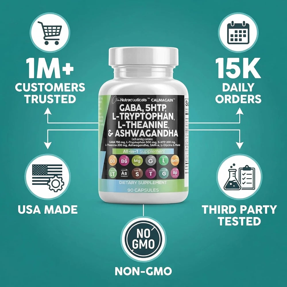 Clean Nutraceuticals GABA and Ashwagandha Supplement for Nighttime Relaxation